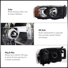 Load image into Gallery viewer, Dodge Ram 1500 Truck 2002-2005 / 2500 3500 Truck 2003-2005 Factory Style Headlights Black Housing Clear Len Clear Reflector