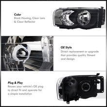 Load image into Gallery viewer, Dodge Ram 1500 Truck 2002-2005 / 2500 3500 Truck 2003-2005 Factory Style Headlights Black Housing Clear Len Amber Reflector