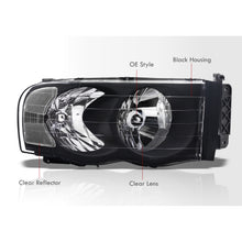 Load image into Gallery viewer, Dodge Ram 1500 Truck 2002-2005 / 2500 3500 Truck 2003-2005 Factory Style Headlights Black Housing Clear Len Amber Reflector