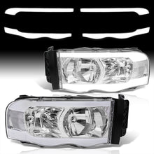 Load image into Gallery viewer, Dodge Ram 1500 2002-2005 / Ram 2500 3500 2003-2005 LED DRL Bar Factory Style Headlights Chrome Housing Clear Len Clear Reflector