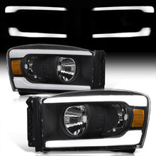 Load image into Gallery viewer, Dodge Ram 1500 2006-2008 / Ram 2500 3500 2006-2009 LED DRL Bar Factory Style Headlights Black Housing Clear Len Amber Reflector