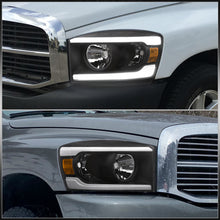 Load image into Gallery viewer, Dodge Ram 1500 2006-2008 / Ram 2500 3500 2006-2009 LED DRL Bar Factory Style Headlights Black Housing Clear Len Amber Reflector