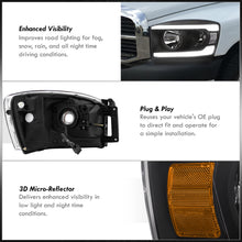 Load image into Gallery viewer, Dodge Ram 1500 2006-2008 / Ram 2500 3500 2006-2009 LED DRL Bar Factory Style Headlights Black Housing Clear Len Amber Reflector