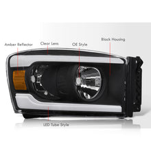 Load image into Gallery viewer, Dodge Ram 1500 2006-2008 / Ram 2500 3500 2006-2009 LED DRL Bar Factory Style Headlights Black Housing Clear Len Amber Reflector