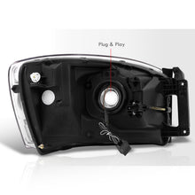 Load image into Gallery viewer, Dodge Ram 1500 2006-2008 / Ram 2500 3500 2006-2009 LED DRL Bar Factory Style Headlights Black Housing Clear Len Amber Reflector