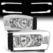 Load image into Gallery viewer, Dodge Ram 1500 2006-2008 / Ram 2500 3500 2006-2009 LED DRL Bar Factory Style Headlights Chrome Housing Clear Len Clear Reflector