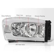 Load image into Gallery viewer, Dodge Ram 1500 2006-2008 / Ram 2500 3500 2006-2009 LED DRL Bar Factory Style Headlights Chrome Housing Clear Len Clear Reflector