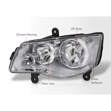 Load image into Gallery viewer, Chrysler Town & Country 2008-2016 / Dodge Grand Caravan 2011-2019 Factory Style Headlights Chrome Housing Clear Len Clear Reflector (Halogen Models Only)