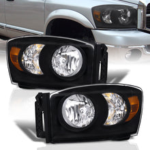 Load image into Gallery viewer, Dodge Ram 1500 2006-2008 / Ram 2500 3500 2006-2009 Factory Style Headlights Black Housing Clear Len Amber Reflector