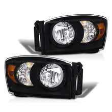 Load image into Gallery viewer, Dodge Ram 1500 2006-2008 / Ram 2500 3500 2006-2009 Factory Style Headlights Black Housing Clear Len Amber Reflector