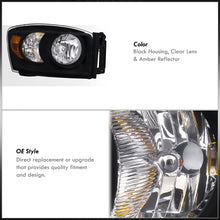 Load image into Gallery viewer, Dodge Ram 1500 2006-2008 / Ram 2500 3500 2006-2009 Factory Style Headlights Black Housing Clear Len Amber Reflector