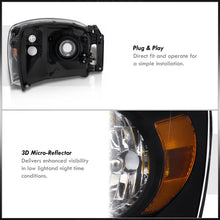 Load image into Gallery viewer, Dodge Ram 1500 2006-2008 / Ram 2500 3500 2006-2009 Factory Style Headlights Black Housing Clear Len Amber Reflector