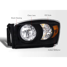 Load image into Gallery viewer, Dodge Ram 1500 2006-2008 / Ram 2500 3500 2006-2009 Factory Style Headlights Black Housing Clear Len Amber Reflector