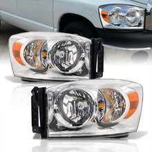 Load image into Gallery viewer, Dodge Ram 1500 2006-2008 / Ram 2500 3500 2006-2009 Factory Style Headlights Chrome Housing Clear Len Amber Reflector