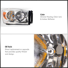Load image into Gallery viewer, Dodge Ram 1500 2006-2008 / Ram 2500 3500 2006-2009 Factory Style Headlights Chrome Housing Clear Len Amber Reflector