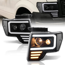 Load image into Gallery viewer, Ford F150 2009-2014 LED DRL Bar Projector Headlights Black Housing Clear Len Clear Reflector (Halogen Models Only)