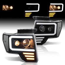 Load image into Gallery viewer, Ford F150 2009-2014 LED DRL Bar Projector Headlights Black Housing Clear Len Clear Reflector (Halogen Models Only)