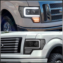 Load image into Gallery viewer, Ford F150 2009-2014 LED DRL Bar Projector Headlights Black Housing Clear Len Clear Reflector (Halogen Models Only)