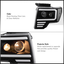 Load image into Gallery viewer, Ford F150 2009-2014 LED DRL Bar Projector Headlights Black Housing Clear Len Clear Reflector (Halogen Models Only)
