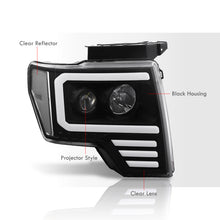 Load image into Gallery viewer, Ford F150 2009-2014 LED DRL Bar Projector Headlights Black Housing Clear Len Clear Reflector (Halogen Models Only)