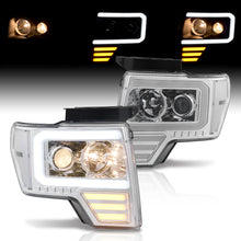 Load image into Gallery viewer, Ford F150 2009-2014 LED DRL Bar Projector Headlights Chrome Housing Clear Len Clear Reflector (Halogen Models Only)