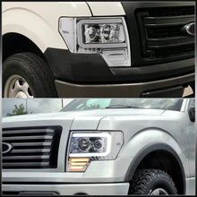 Load image into Gallery viewer, Ford F150 2009-2014 LED DRL Bar Projector Headlights Chrome Housing Clear Len Clear Reflector (Halogen Models Only)