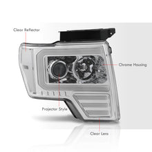 Load image into Gallery viewer, Ford F150 2009-2014 LED DRL Bar Projector Headlights Chrome Housing Clear Len Clear Reflector (Halogen Models Only)
