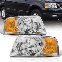 Load image into Gallery viewer, Ford Expedition 2003-2006 Factory Style Headlights Chrome Housing Clear Len Amber Reflector
