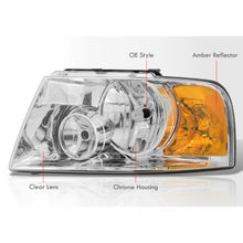 Load image into Gallery viewer, Ford Expedition 2003-2006 Factory Style Headlights Chrome Housing Clear Len Amber Reflector
