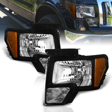 Load image into Gallery viewer, Ford F150 2009-2014 Factory Style Headlights Black Housing Clear Len Amber Reflector (Halogen Models Only)