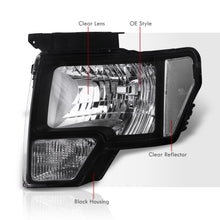 Load image into Gallery viewer, Ford F150 2009-2014 Factory Style Headlights Black Housing Clear Len Clear Reflector (Halogen Models Only)