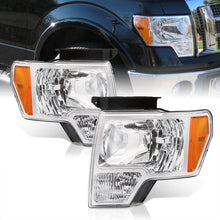 Load image into Gallery viewer, Ford F150 2009-2014 Factory Style Headlights Chrome Housing Clear Len Amber Reflector (Halogen Models Only)