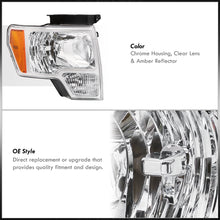 Load image into Gallery viewer, Ford F150 2009-2014 Factory Style Headlights Chrome Housing Clear Len Amber Reflector (Halogen Models Only)