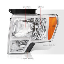 Load image into Gallery viewer, Ford F150 2009-2014 Factory Style Headlights Chrome Housing Clear Len Amber Reflector (Halogen Models Only)