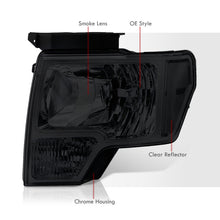Load image into Gallery viewer, Ford F150 2009-2014 Factory Style Headlights Chrome Housing Smoke Len Clear Reflector (Halogen Models Only)