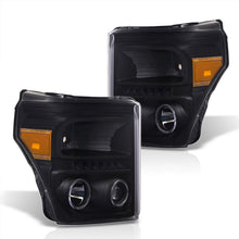 Load image into Gallery viewer, Ford F250 F350 F450 F550 Super Duty 2011-2016 LED DRL Halo Projector Headlights Black Housing Clear Len Amber Reflector