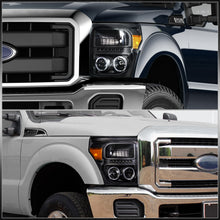 Load image into Gallery viewer, Ford F250 F350 F450 F550 Super Duty 2011-2016 LED DRL Halo Projector Headlights Black Housing Clear Len Amber Reflector