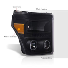 Load image into Gallery viewer, Ford F250 F350 F450 F550 Super Duty 2011-2016 LED DRL Halo Projector Headlights Black Housing Clear Len Amber Reflector