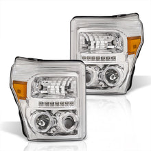 Load image into Gallery viewer, Ford F250 F350 F450 F550 Super Duty 2011-2016 LED DRL Halo Projector Headlights Chrome Housing Clear Len Amber Reflector