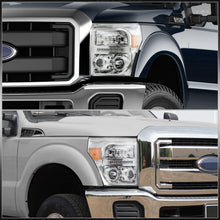 Load image into Gallery viewer, Ford F250 F350 F450 F550 Super Duty 2011-2016 LED DRL Halo Projector Headlights Chrome Housing Clear Len Amber Reflector