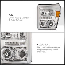 Load image into Gallery viewer, Ford F250 F350 F450 F550 Super Duty 2011-2016 LED DRL Halo Projector Headlights Chrome Housing Clear Len Amber Reflector