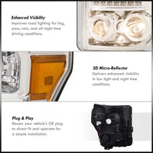 Load image into Gallery viewer, Ford F250 F350 F450 F550 Super Duty 2011-2016 LED DRL Halo Projector Headlights Chrome Housing Clear Len Amber Reflector