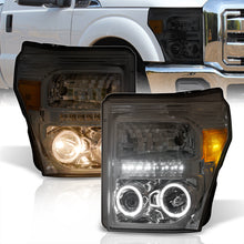 Load image into Gallery viewer, Ford F250 F350 F450 F550 Super Duty 2011-2016 LED DRL Halo Projector Headlights Chrome Housing Smoke Len Amber Reflector