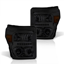 Load image into Gallery viewer, Ford F250 F350 F450 F550 Super Duty 2011-2016 LED DRL Halo Projector Headlights Chrome Housing Smoke Len Amber Reflector