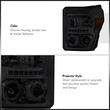 Load image into Gallery viewer, Ford F250 F350 F450 F550 Super Duty 2011-2016 LED DRL Halo Projector Headlights Chrome Housing Smoke Len Amber Reflector