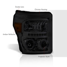 Load image into Gallery viewer, Ford F250 F350 F450 F550 Super Duty 2011-2016 LED DRL Halo Projector Headlights Chrome Housing Smoke Len Amber Reflector