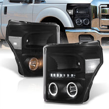 Load image into Gallery viewer, Ford F250 F350 F450 F550 Super Duty 2011-2016 LED DRL Halo Projector Headlights Black Housing Clear Len Clear Reflector