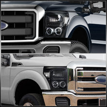 Load image into Gallery viewer, Ford F250 F350 F450 F550 Super Duty 2011-2016 LED DRL Halo Projector Headlights Black Housing Clear Len Clear Reflector