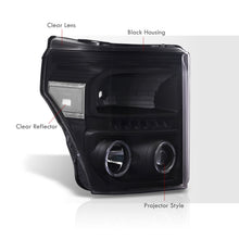 Load image into Gallery viewer, Ford F250 F350 F450 F550 Super Duty 2011-2016 LED DRL Halo Projector Headlights Black Housing Clear Len Clear Reflector