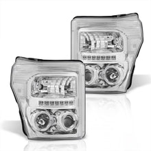 Load image into Gallery viewer, Ford F250 F350 F450 F550 Super Duty 2011-2016 LED DRL Halo Projector Headlights Chrome Housing Clear Len Clear Reflector